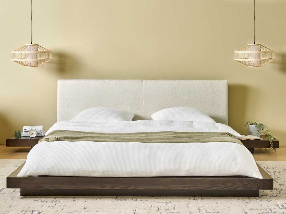 Beliani LED dvigulė lova Boucle ZEN 180 x 200 cm, tamsaus uosio spalvos
