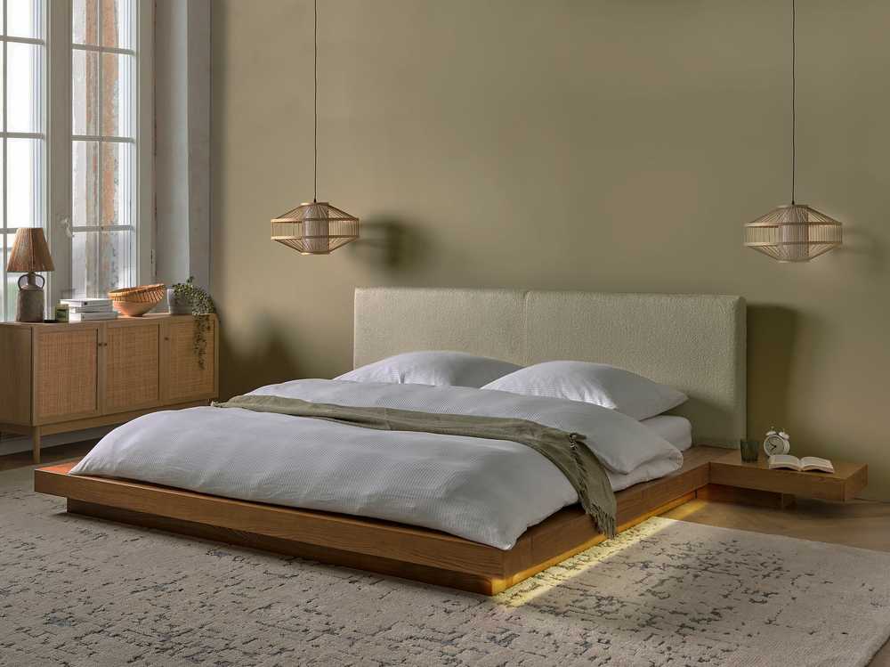 Beliani LED lova su Boucle ZEN 180 x 200 cm, natūralaus uosio spalvos
