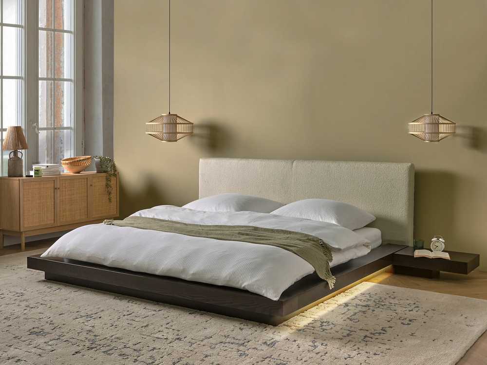Beliani LED dvigulė lova Boucle ZEN 180 x 200 cm, tamsaus uosio spalvos
