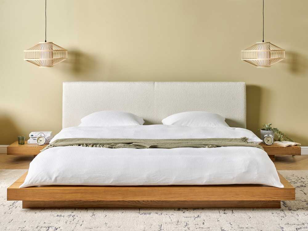 Beliani LED lova su Boucle ZEN 180 x 200 cm, natūralaus uosio spalvos