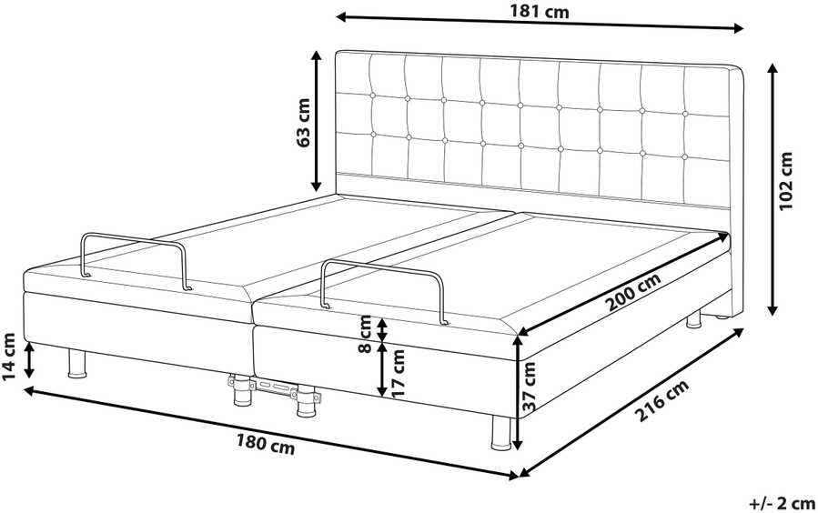 Beliani Reguliuojama lova DUKE 180 x 200 cm smėlio spalvos