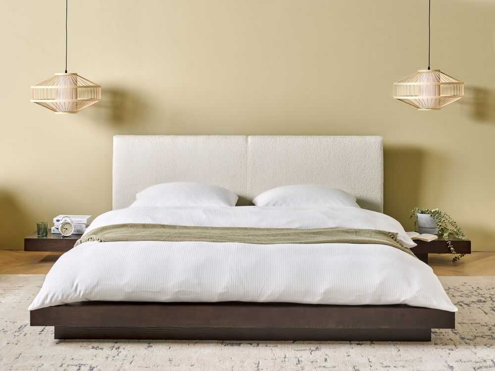 Beliani LED lova su boucle audiniu ZEN 160 x 200 cm LED tamsus uosis