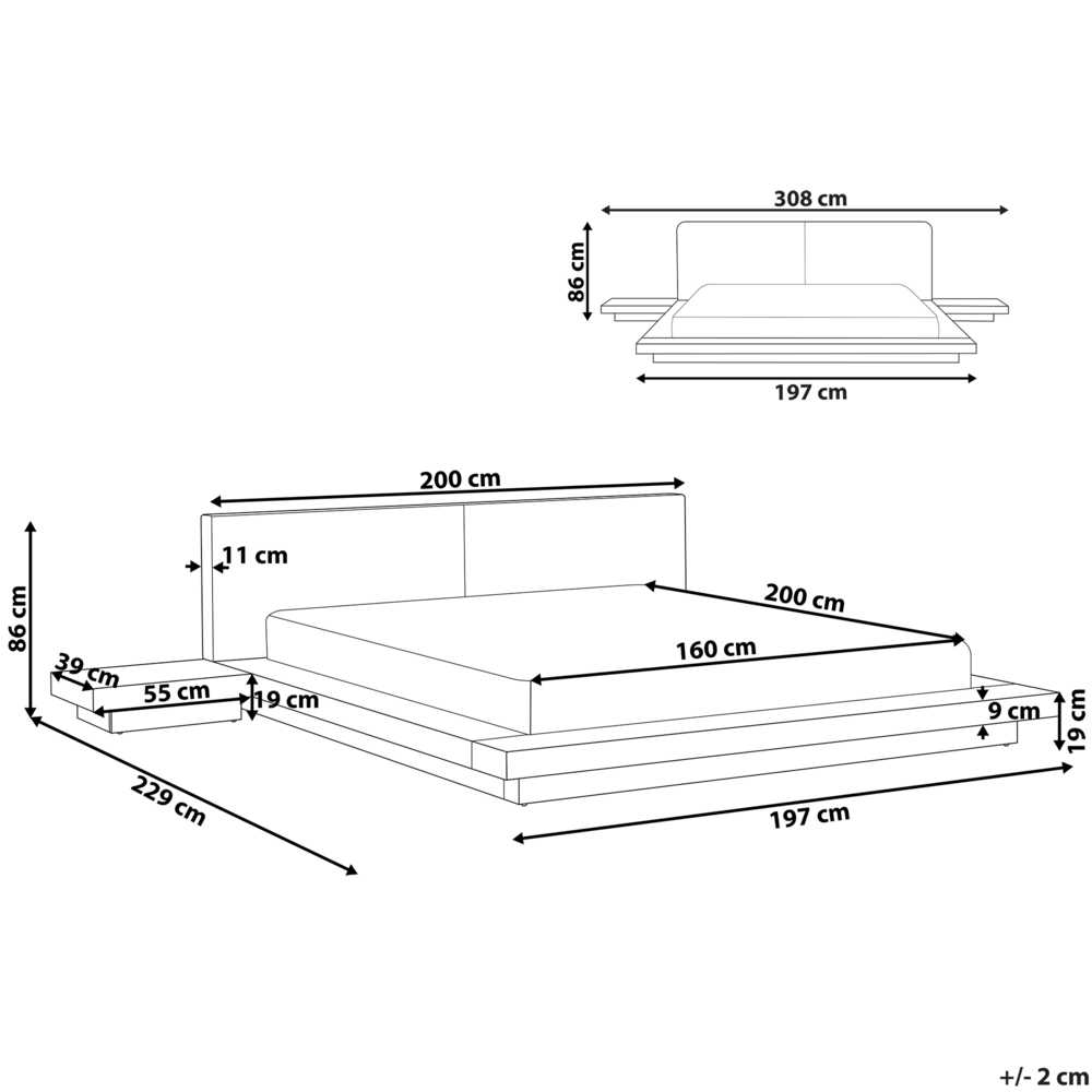 Beliani LED lova Boucle ZEN 160 x 200 cm LED ruda uosio spalva