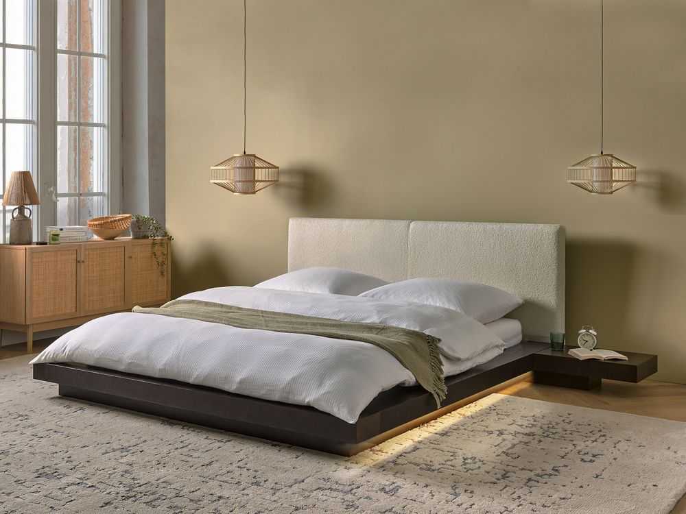Beliani LED lova su boucle audiniu ZEN 160 x 200 cm LED tamsus uosis