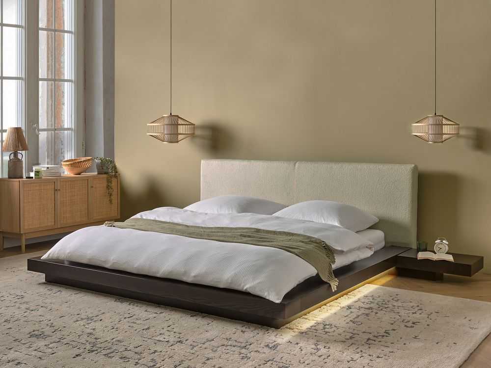 Beliani LED dvigulė lova Boucle ZEN 180 x 200 cm, tamsaus uosio spalvos
