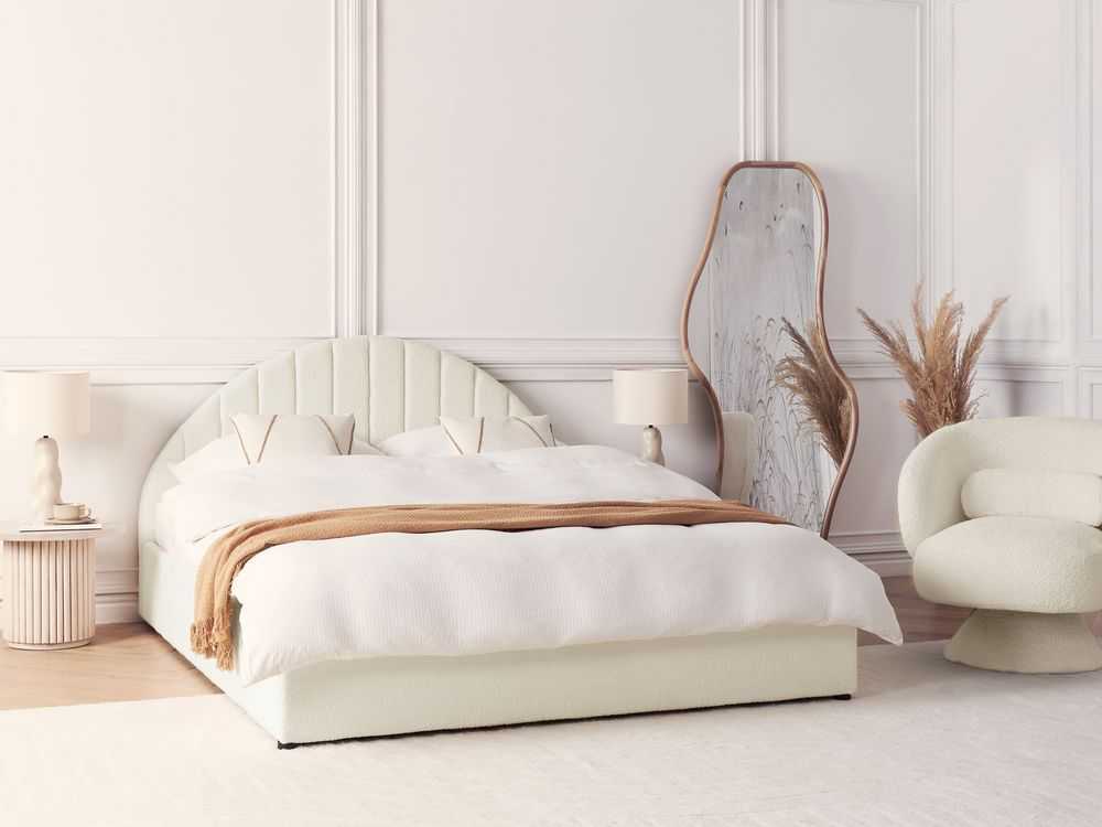 Beliani CHADENET lova su patalynės dėže, Boucle audinys, balta, 160 x 200 cm
