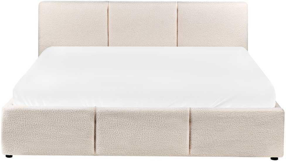 Beliani Dvigulė lova su patalynės dėže BOUSSE, boucle audinys, pieno balta, 160 x 200 cm