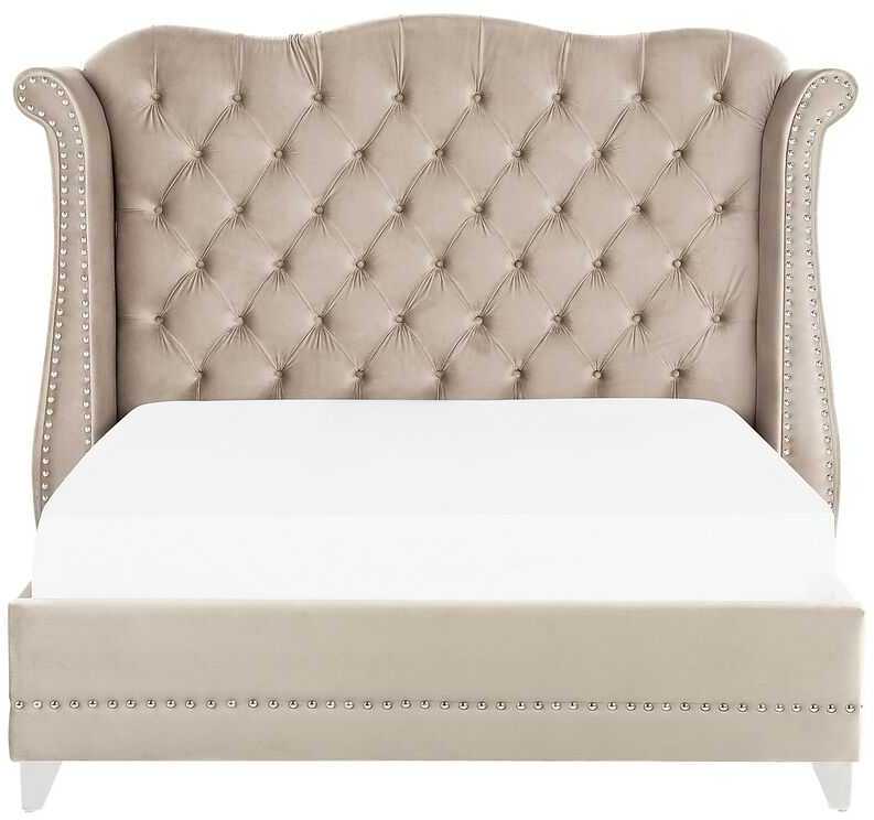 Beliani Velvetinė lova AYETTE 160 x 200 cm smėlio spalvos