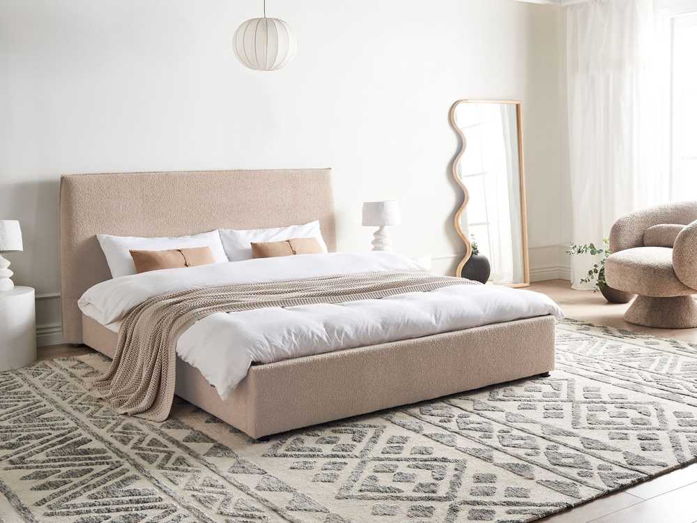 Beliani Vandens lova Boucle LAVAUR 160 x 200 cm smėlio-pilkos spalvos