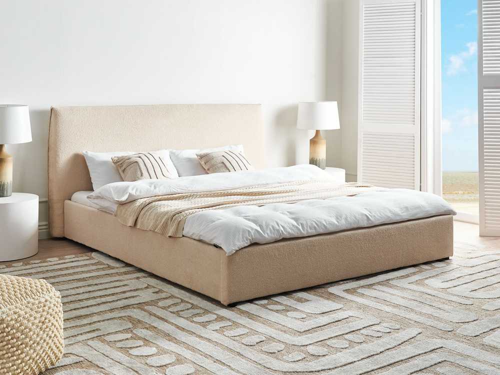 Beliani Vandens lova Boucle LAVAUR 180 x 200 cm smėlio spalvos