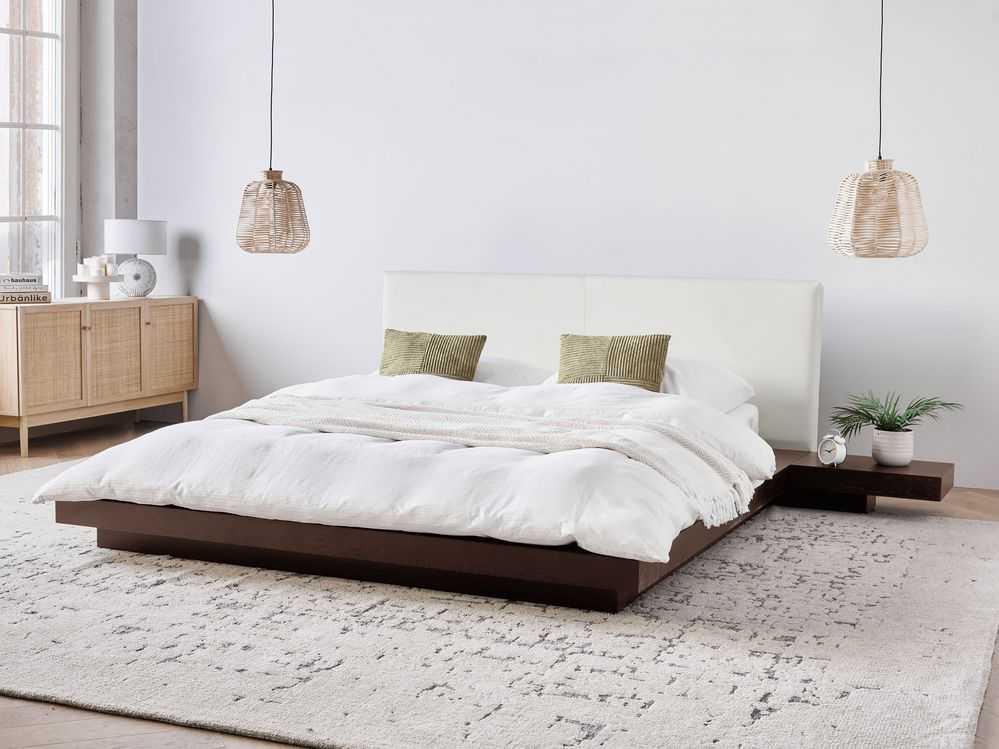 Beliani Vandens lova iš dirbtinės odos ZEN 160 x 200 cm, tamsaus uosio spalvos