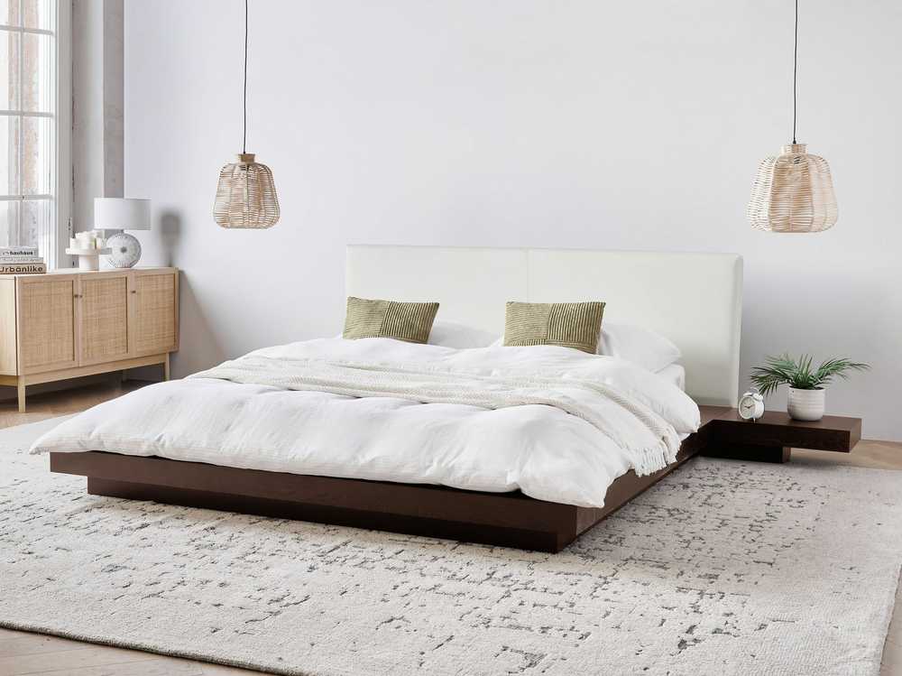 Beliani Vandens lova iš dirbtinės odos ZEN 160 x 200 cm, tamsaus uosio spalvos