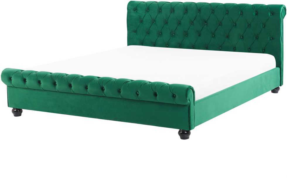 Beliani Vandens lova iš veliūro AVALLON 160 x 200 cm smaragdinė