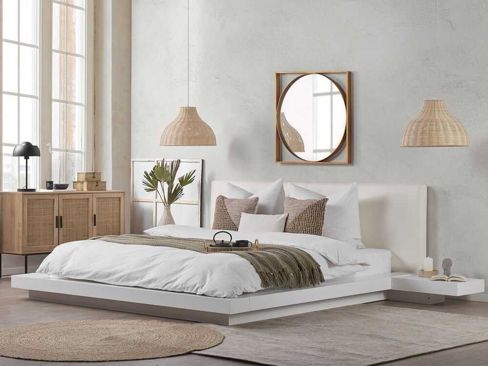 Beliani Vandens lova iš dirbtinės odos ZEN 180 x 200 cm, balta