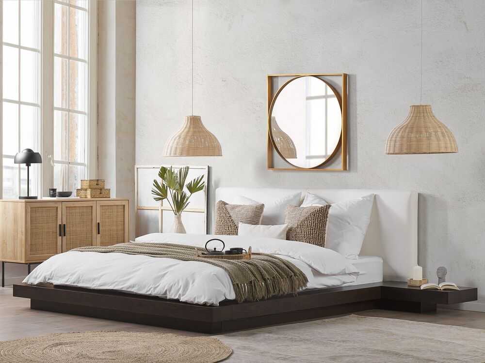 Beliani Vandens lova iš dirbtinės odos ZEN 160 x 200 cm, tamsaus uosio spalvos