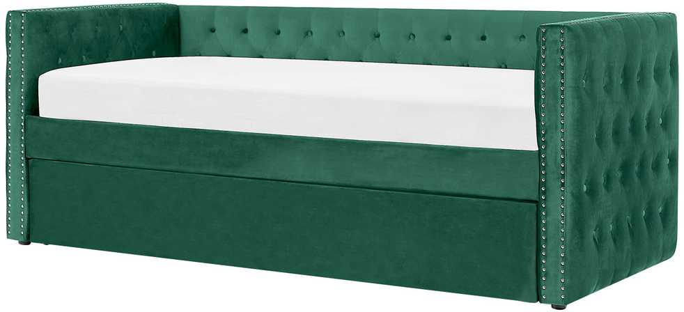 Beliani Ištraukiama veliūrinė lova GASSIN 90 x 200 cm, smaragdo spalvos