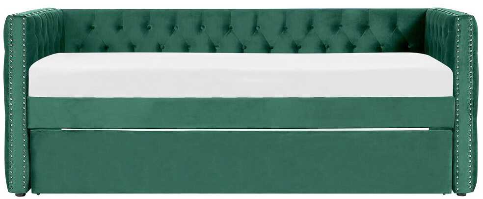 Beliani Ištraukiama veliūrinė lova GASSIN 90 x 200 cm, smaragdo spalvos