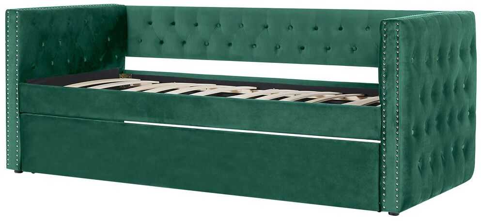 Beliani Ištraukiama veliūrinė lova GASSIN 90 x 200 cm, smaragdo spalvos