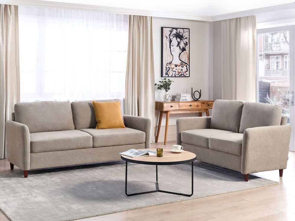 Sofa Beliani 5 vietų svetainės baldų komplektas MARE smėlio spalvos su daiktadėže