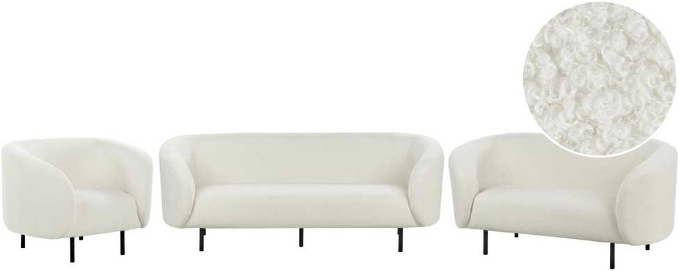 Sofa Beliani LOEN Boucle 6 asmenų svetainės baldų komplektas, baltas