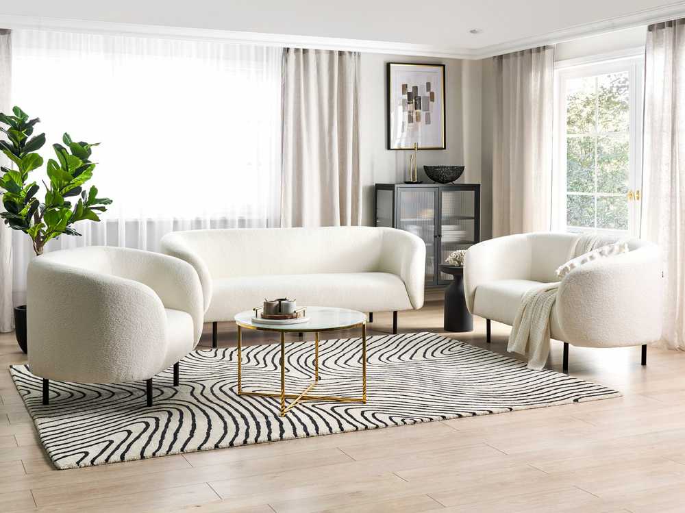 Sofa Beliani LOEN Boucle 6 asmenų svetainės baldų komplektas, baltas