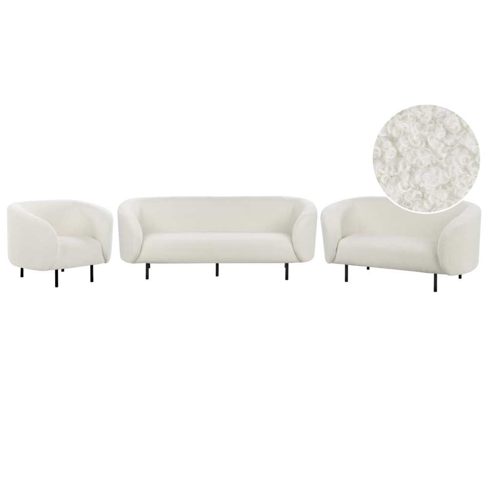 Sofa Beliani LOEN Boucle 6 asmenų svetainės baldų komplektas, baltas
