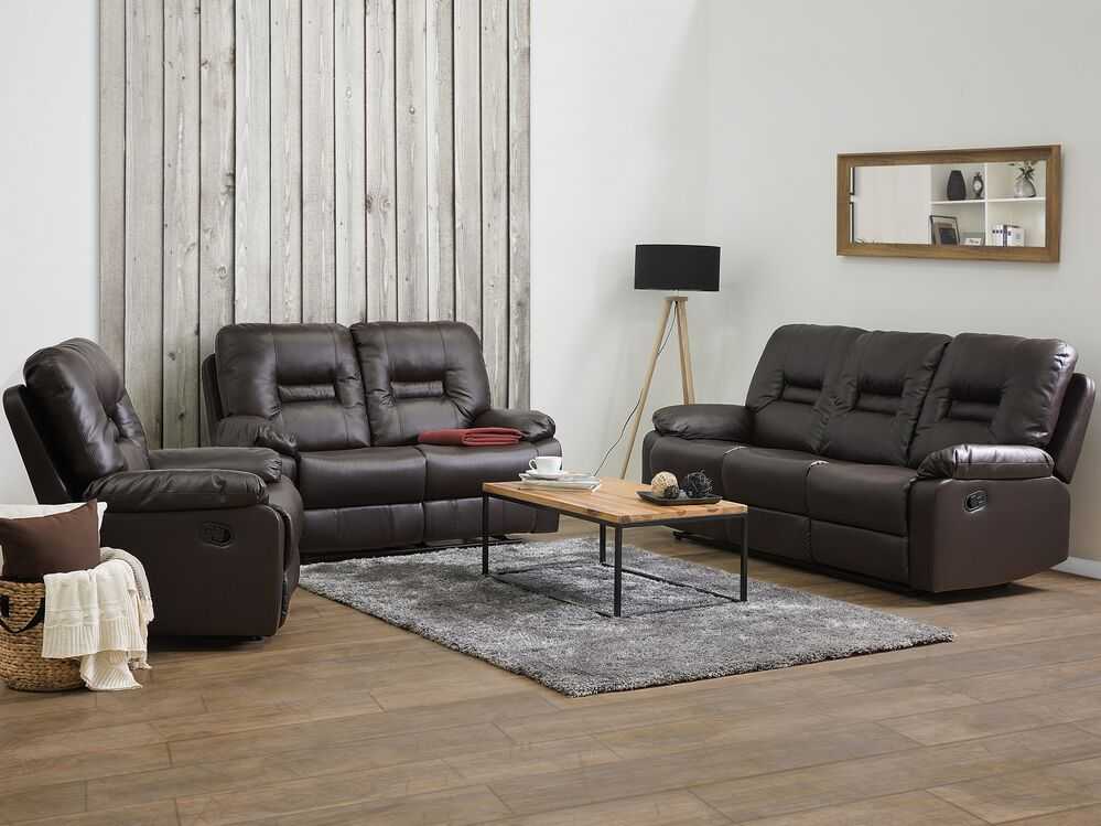 Sofa Beliani Poilsio baldų komplektas su mechanine relaksacijos funkcija 6 asmenims BERGEN eko oda rudas