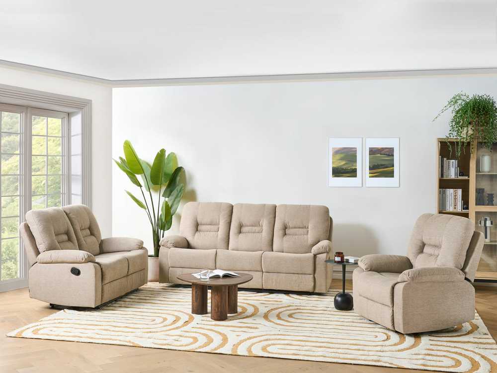 Sofa Beliani Poilsio baldų komplektas su mechanine relaksacijos funkcija 6 asmenims BERGEN smėlio spalvos