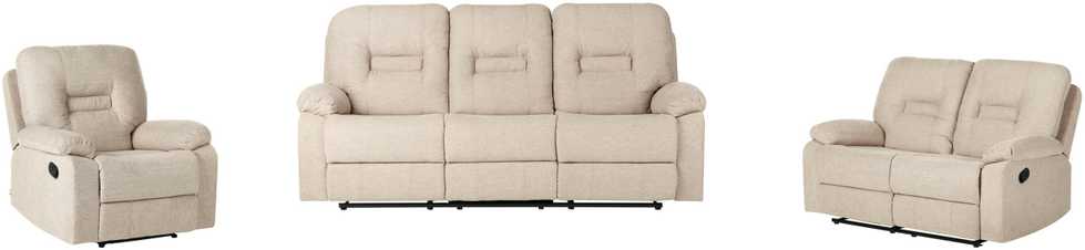 Sofa Beliani Poilsio baldų komplektas su mechanine relaksacijos funkcija 6 asmenims BERGEN smėlio spalvos