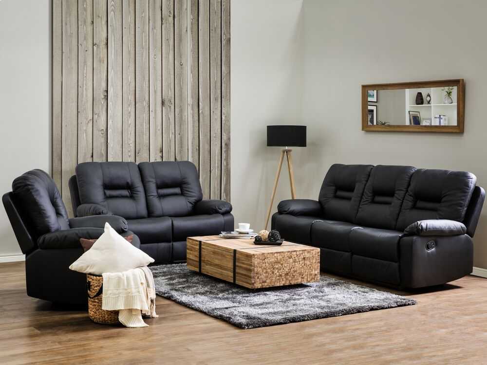 Sofa Beliani 6 vietų svetainės baldų komplektas su rankine atsipalaidavimo funkcija BERGEN juodas dirbtinės odos