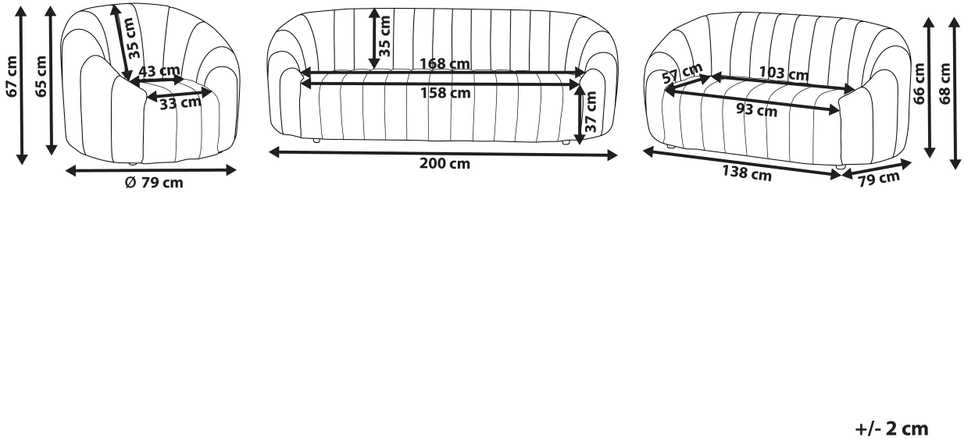 Sofa Beliani 6 vietų svetainės baldų komplektas MALUNG, veliūras, kreminė balta