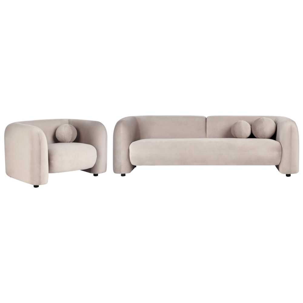 Sofa Beliani Poilsio baldų komplektas 4 asmenims LEIREN, veliūras, smėlio spalvos