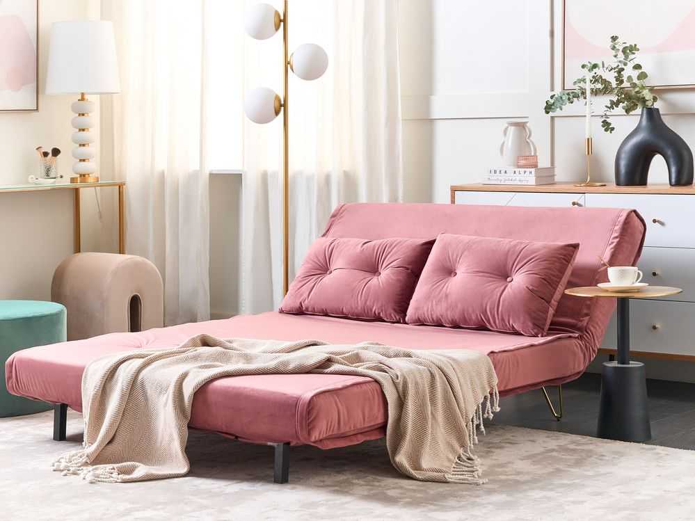 Sofa Beliani Poilsio komplektas 3 asmenims VESTFOLD, veliūras, rožinė