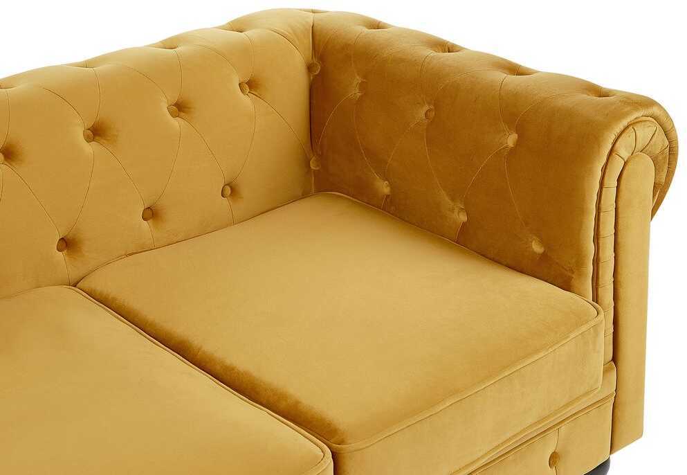Sofa Beliani 4 vietų poilsio komplektas CHESTERFIELD, veliūras, auksinis