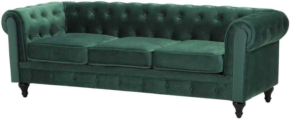 Sofa Beliani 4 vietų svetainės baldų komplektas CHESTERFIELD, smaragdo spalvos veliūras