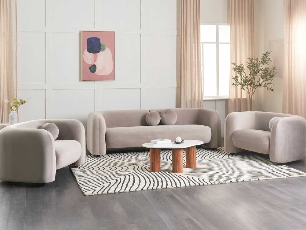 Sofa Beliani 5 asmenų minkštas baldų komplektas LEIREN, veliūrinis, smėlio spalvos