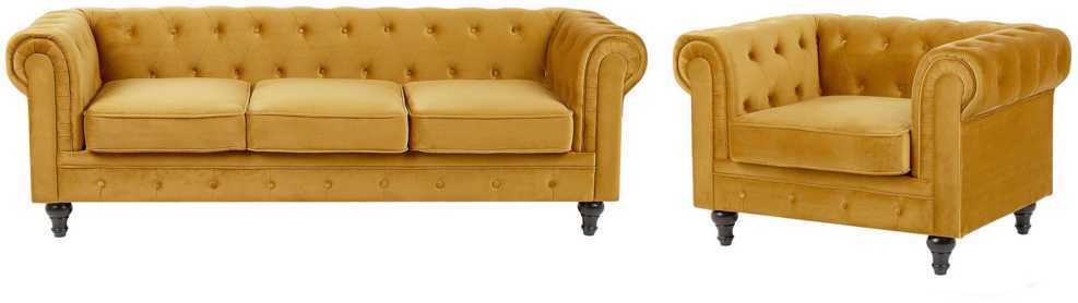 Sofa Beliani 4 vietų poilsio komplektas CHESTERFIELD, veliūras, auksinis