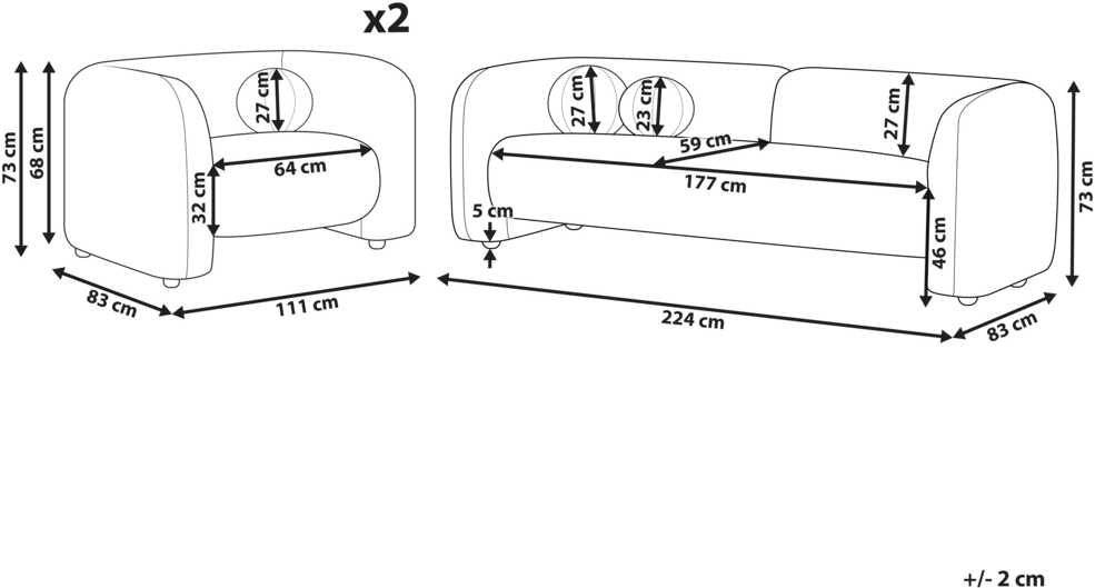 Sofa Beliani 5 vietų poilsio komplektas LEIREN, veliūras, kreminė balta