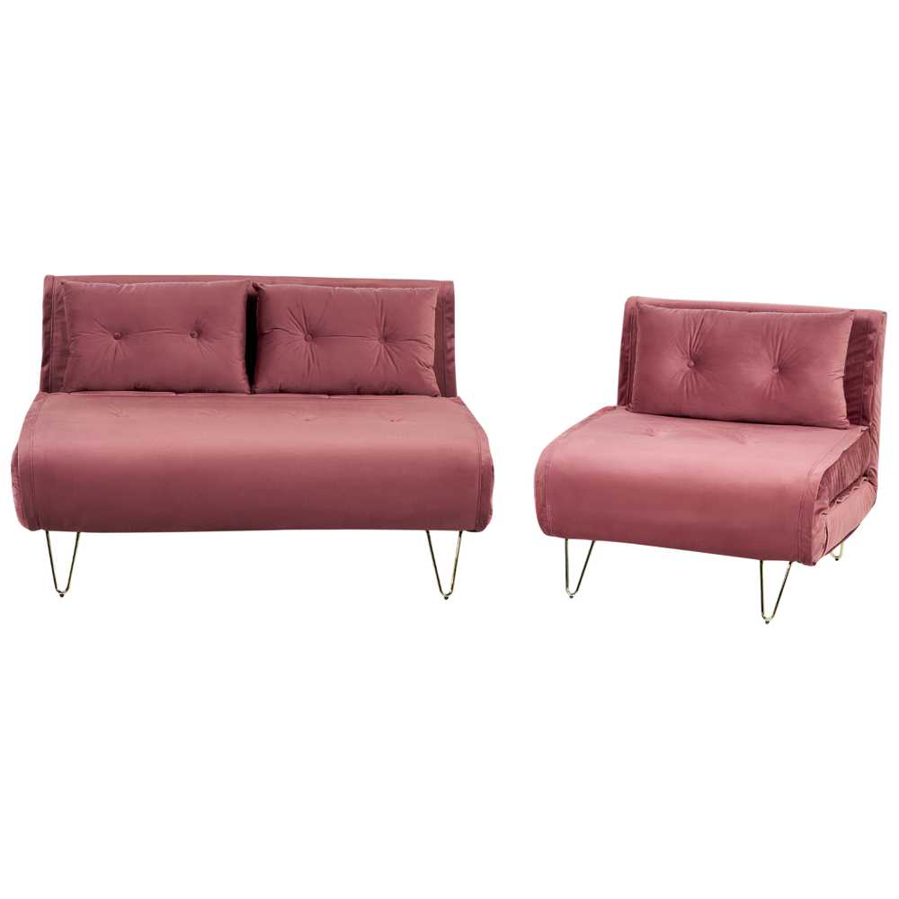 Sofa Beliani Poilsio komplektas 3 asmenims VESTFOLD, veliūras, rožinė