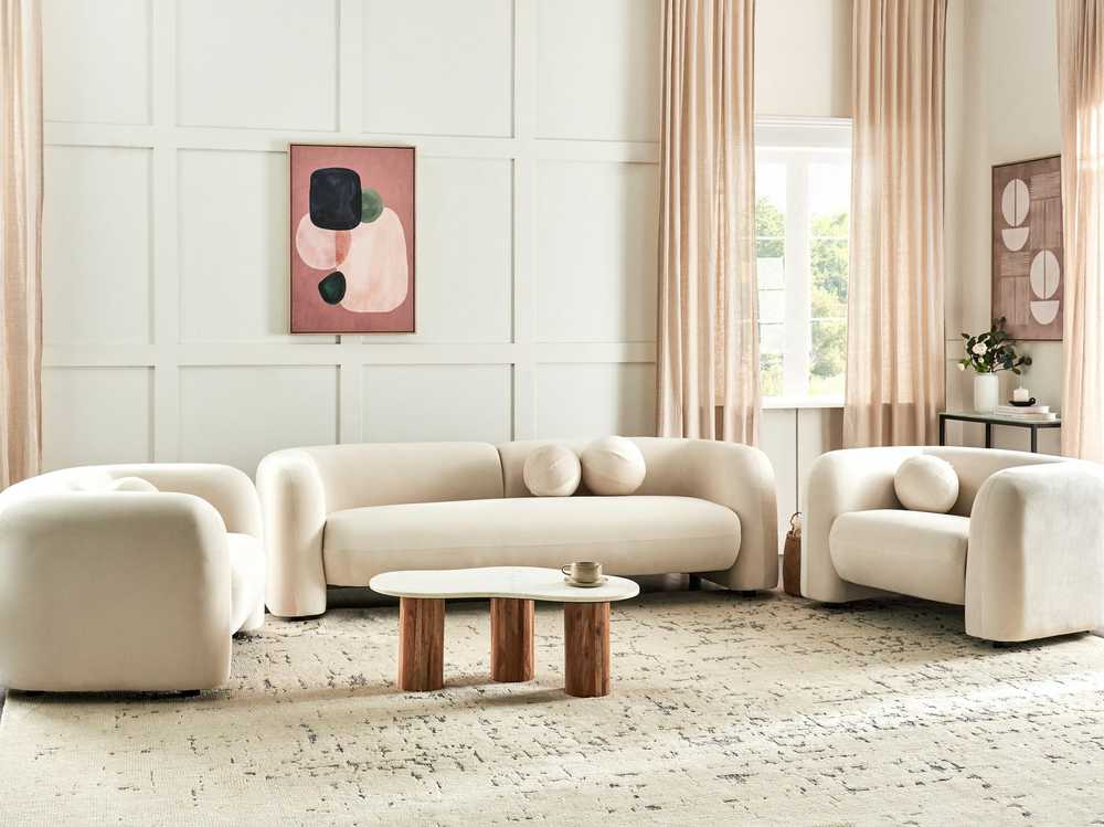 Sofa Beliani 5 vietų poilsio komplektas LEIREN, veliūras, kreminė balta