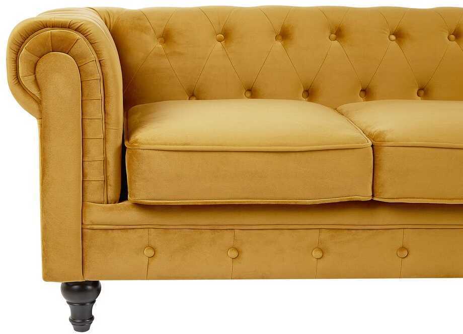 Sofa Beliani 4 vietų poilsio komplektas CHESTERFIELD, veliūras, auksinis