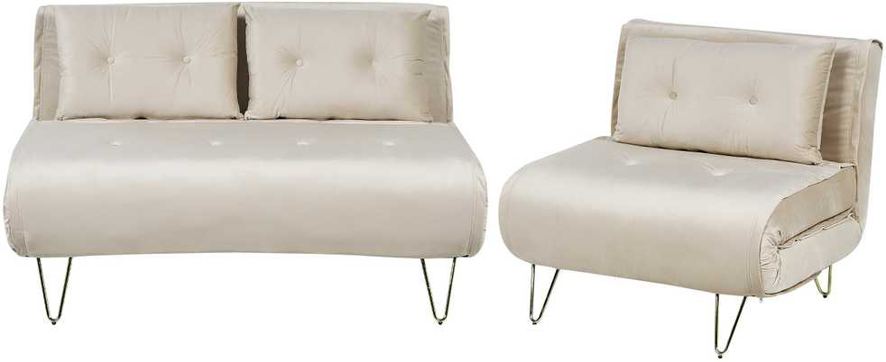 Sofa Beliani 3 vietų poilsio komplektas VESTFOLD, veliūrinis, smėlio spalvos