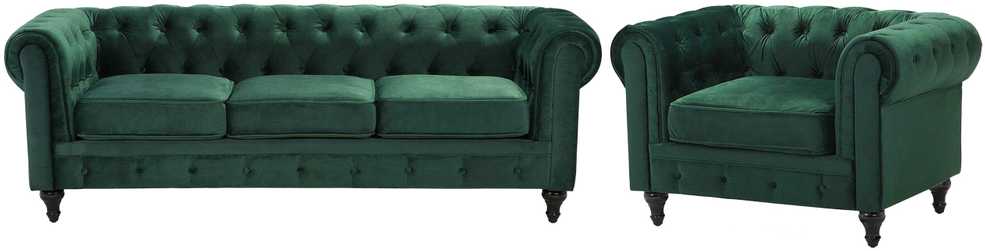 Sofa Beliani 4 vietų svetainės baldų komplektas CHESTERFIELD, smaragdo spalvos veliūras