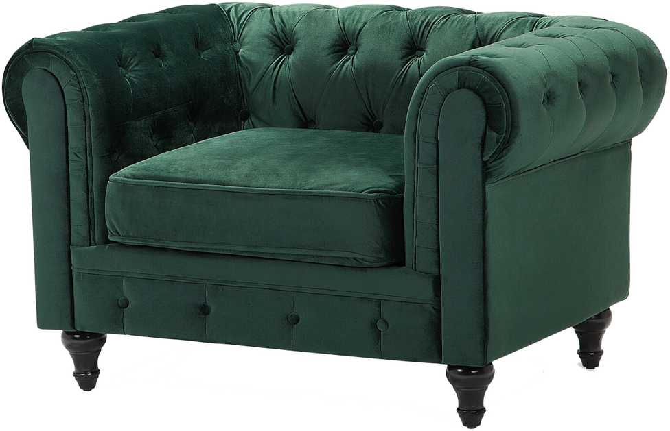 Sofa Beliani 4 vietų svetainės baldų komplektas CHESTERFIELD, smaragdo spalvos veliūras