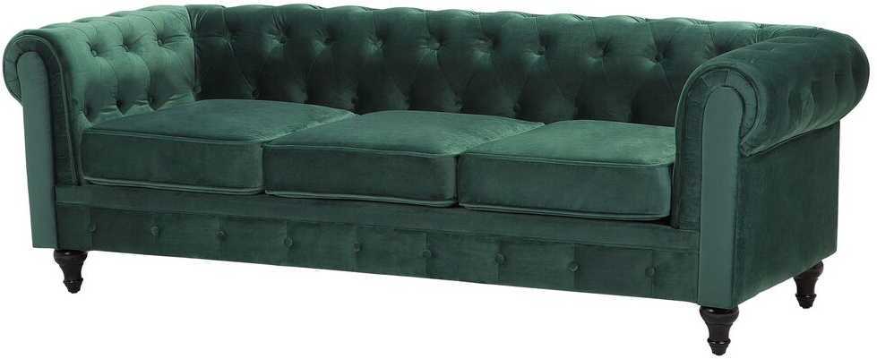 Sofa Beliani 4 vietų svetainės baldų komplektas CHESTERFIELD, smaragdo spalvos veliūras