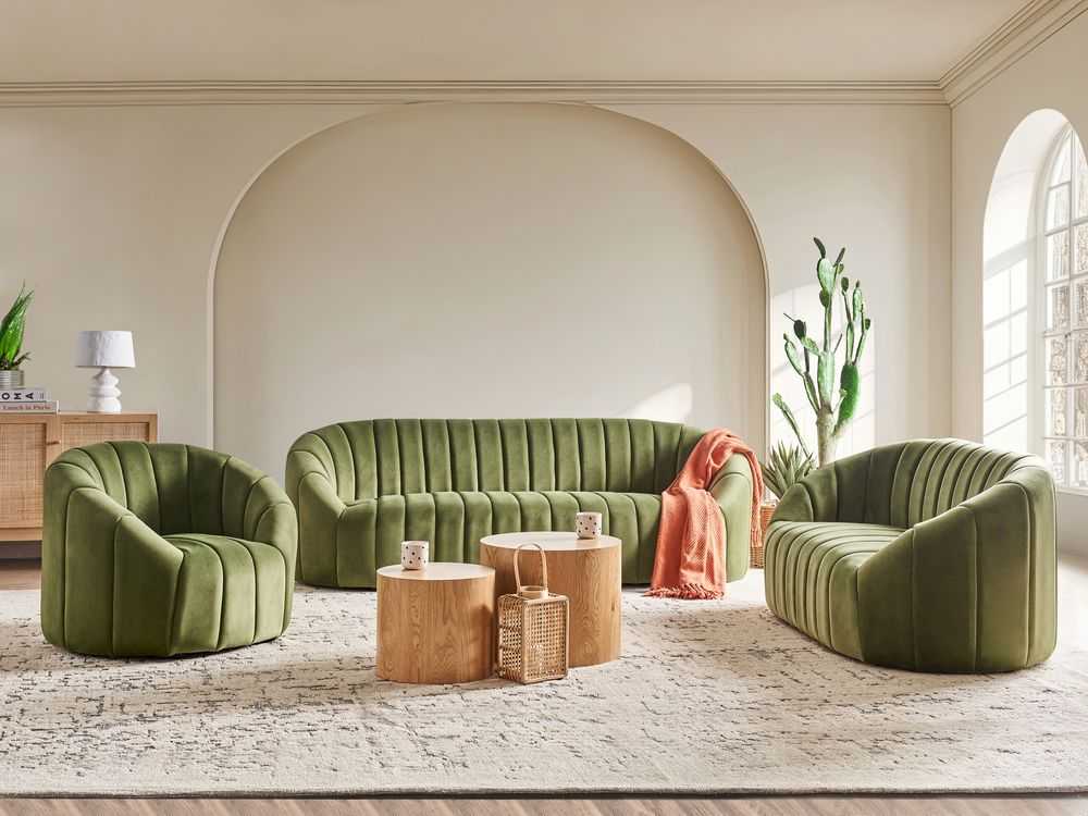 Sofa Beliani MALUNG 6 vietų minkštųjų baldų komplektas, veliūras, tamsiai žalias