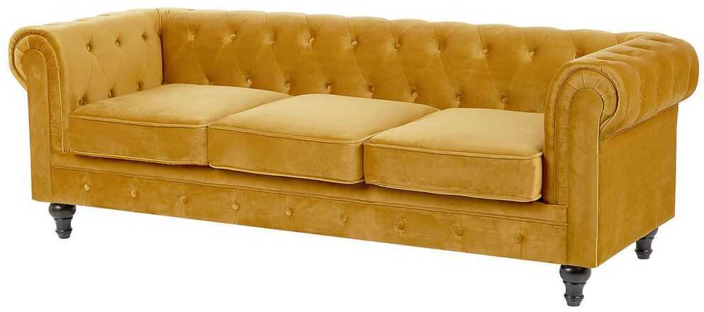 Sofa Beliani 4 vietų poilsio komplektas CHESTERFIELD, veliūras, auksinis