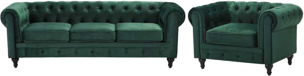 Sofa Beliani 4 vietų svetainės baldų komplektas CHESTERFIELD, smaragdo spalvos veliūras