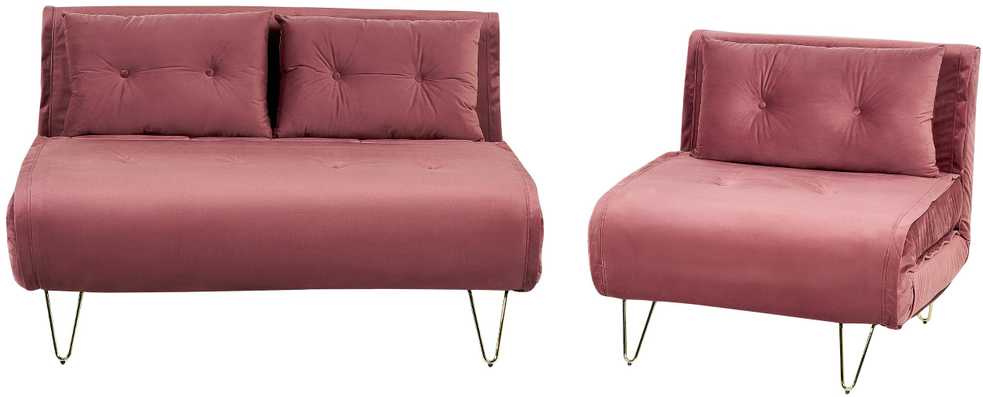 Sofa Beliani Poilsio komplektas 3 asmenims VESTFOLD, veliūras, rožinė