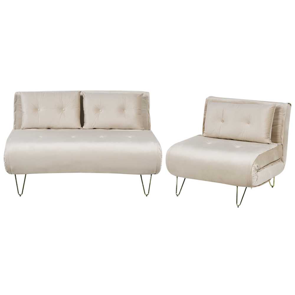 Sofa Beliani 3 vietų poilsio komplektas VESTFOLD, veliūrinis, smėlio spalvos